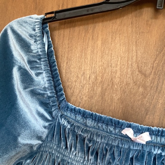 Offer $20 LC Lauren Conrad smocked flounce hem velvet dress duller blue size L - Picture 10 of 17